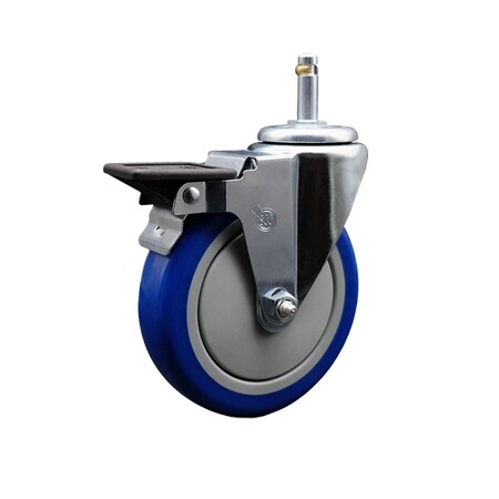 Service Caster 5'' Blue Polyurethane Wheel Swivel 7/16'' Grip Ring Stem Caster with Brake SCC-GR20S514-PPUB-BLUE-PLB-716138